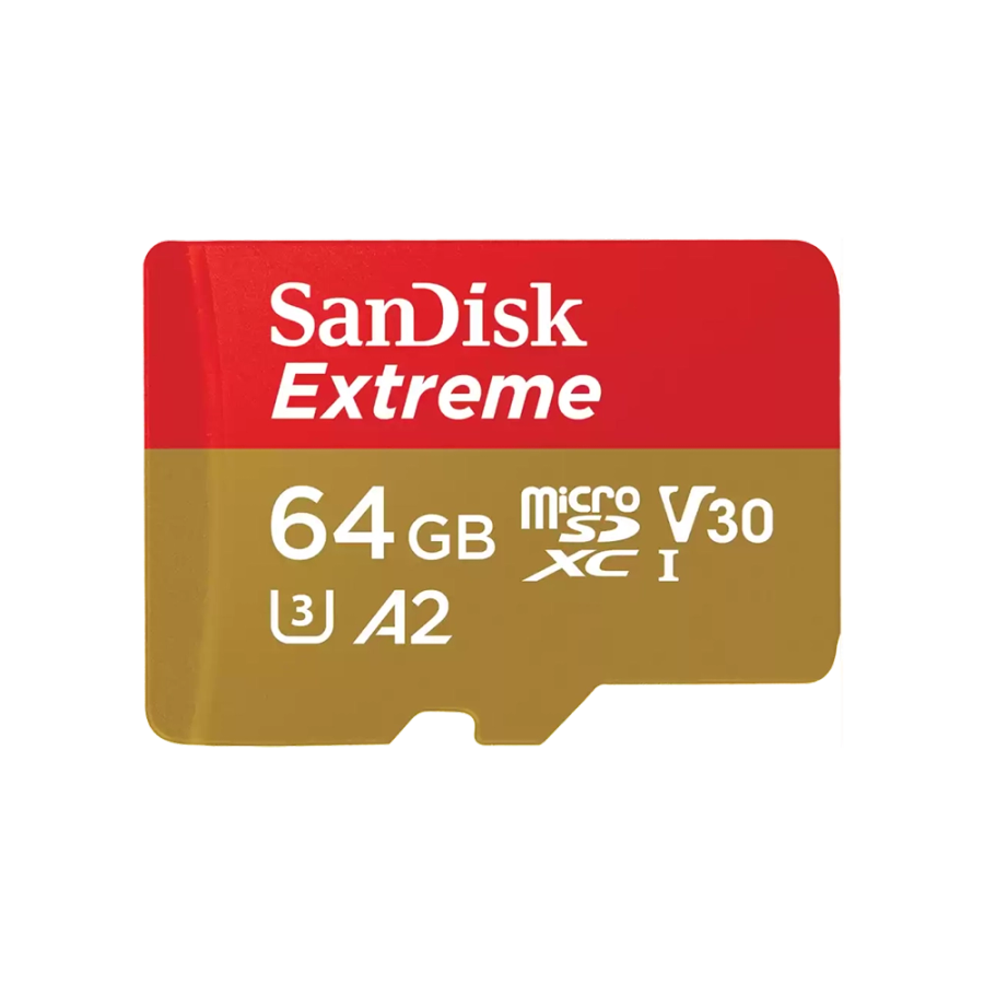 SanDisk Extreme microSDXC 64GB 170MB/s R 80MB/s W UHS-I U3 C10 V30 A2 Card